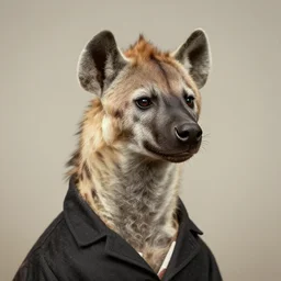 professional studio photo portrait of anthro anthropomorphic spotted hyena head animal person fursona wearing clothes by Louis Daguerre daguerreotype