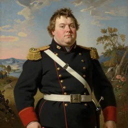 a portrait of a fat character dressed like a military in a scenic environment by jules bastien - lepage
