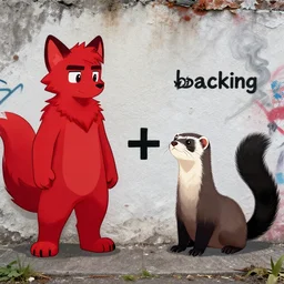 ( ( ( red + black + ( furry fandom * fursona ) ) / ( weasel * ferret * stoat ) ) + ( smoke / backing ) ) = ( wall + graffiti )