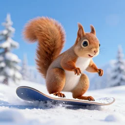 a squirrel on a snowboard photograph fantasy 3 d octane render