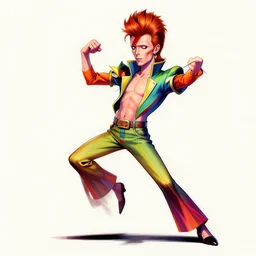 cartoonish david bowie dancing, vivid colors, character sheet, fine details, concept design, contrast, kim jung gi, greg rutkowski, trending on artstation, 8 k, full body, turnaround, front view, back view, ultra wide angle