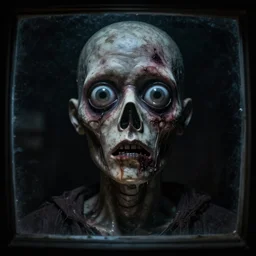 old (((rotting))) mannequin staring at center of screen with ((((wide large eyes)))), horror art, body horror, disturbing, intense, artstation, dramatic, scary, 4K, realistic, dark,