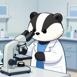 badger in a lab coat testing blood samples, microscope, laboratory instruments, digital art, cute, top rated on /r/art