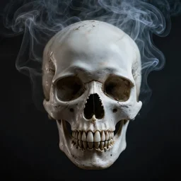 smoke rising and forming the shape of a skull, realistic photo,