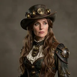 a portrait beautiful steampunk woman by mario testino, long hair, aged 2 5, swedish, wearing a travel hat, photo realistic, 3 5 mm, photograph, octane render, trending on artstation
