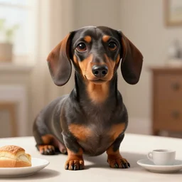 anthropomorphic dachshund in breakfast at tiffany's, anatomy, bathed in light, highly detailed, photorealistic, artstation, smooth, sharp focus, illustration, unreal engine 5, 8 k, art by artgerm and greg rutkowski and edgar maxence, trending on artstation