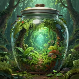 microcosm lush vegetation inside a kimchi jar, new dimension, sentient life, portal to new dimension, artgerm, artstation, 8 k, greg rutkowski, ultra detailed,