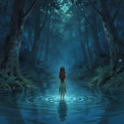forest nymph rising from the water. view from behind, wide angle view, back view. nuri iyem, james gurney, james jean, greg rutkowski. trending on artstation, starlight, and enchanted dreams