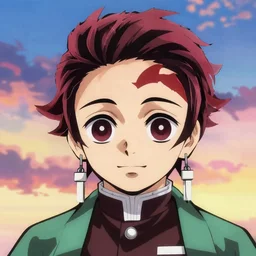 guy behind colorful sky in demon slayer art, anime style, 4k , detailed, detailed face, high quality, smooth, sharp focus, beautiful scene,