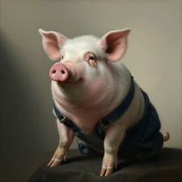 baroque painting from 1 6 7 0 of a pig wearing overalls by johannes vermeer, jan vermeer, soft lighting