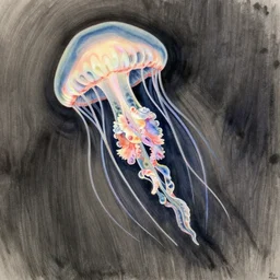 a beautiful jellyfish illustration, drawn by ernst haeckel, uncropped, negative space