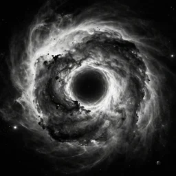 planet imploding, highly detailed, realistic, cinematic lighting, atmospheric, nebula, debris flying, super nova, magma, black hole, black and white