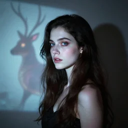 beautiful Scottish dark haired woman, pale skin, anima projection