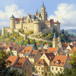 beautiful medieval city by thomas kinkade, featured on artstation