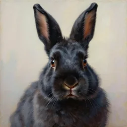 portrait of a black dwarf rabbit, highly detailed expressionist oil painting, pastel color palette, top lighting, realistic shaded, loose brush strokes, perfect face, 8 k realistic, hyper detailed, digital painting, artstation, concept art, hyper detailed eyes, top lighting, art by sam spratt and peter mohrbacher