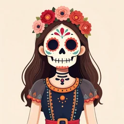 Illustration of a sugar skull day of the dead girl, art by Andrew Ferez