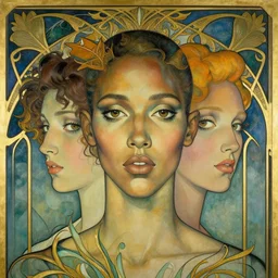 a streamline moderne, art nouveau, multi - racial portrait in the style of charlie bowater, and in the style of donato giancola, and in the style of charles dulac. intelligent, expressive eyes. symmetry, ultrasharp focus, dramatic lighting, semirealism, intricate symmetrical ultrafine streamline moderne background detail.