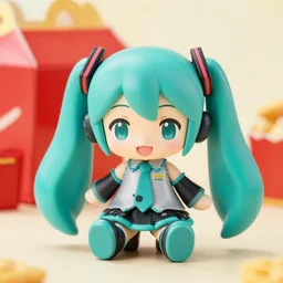 A happy meal toy of Hatsune Miku, vibrant, cute, chibi, highly detailed, mint condition