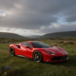 forza horizon, ferrari, irish land, grassy terrain, unreal engine, ambient lighting