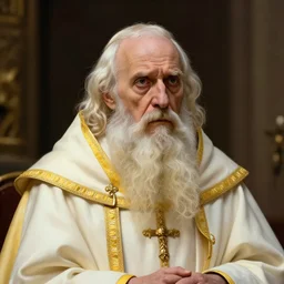 8k an elderly imperial priest with white and yellow vestments a long white beard and a worried and somewhat paranoid expression, by Raymond Swanland Greg Rutkowski Lise Deharm, intricate, masterpiece, sharp, digital art, ArtStation, CGStation, 4k
