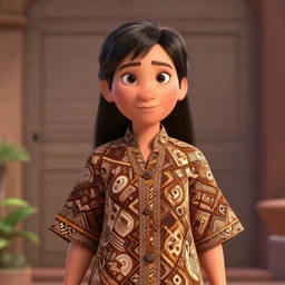 A Portrait Shots of an unreleased Pixar movie wearing Batik Indonesia, 8K