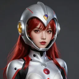 highly detailed full body character portrait helmet magical red head girl Tokusatsu Suit concept painting with detailed face by J. C. Leyendecker and Edmund Blair, octane render, 8k, high quality, award winning masterpiece, HDR,