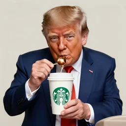 president trump eating starbucks coffee, digital art