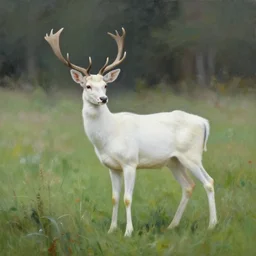 white deer in the middle of a calm meadow, beautiful painting by James Gurney