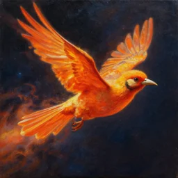 a flaming bird hurtling through space, oil on canvas, high detail, trending on artstation