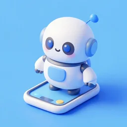 chubby cute mobile game robot, 1 0 0 mm, 3 d render, isometric, blue background,
