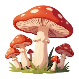 psychadelic mushrooms wide angle shot, white background, vector art, illustration by frank frazetta