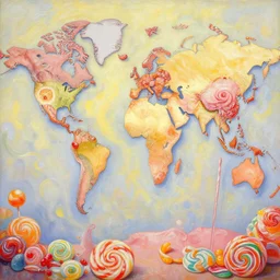 a beautiful painting of a world of candy by thomas kinkade, trending on artstation, hdr