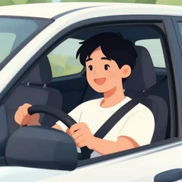a happy person driving a car, Digital art