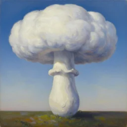 8 0 s new age album cover depicting a mushroom cloud in the shape of guy fieri, very peaceful mood, oil on canvas by georgia o'keefe