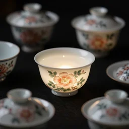 studies of shino ceramics with floral shapes, in black background, bokeh, macro view, megapixel, floodlight, moody lighting, cinematic lighting, global illumination, ray tracing reflections