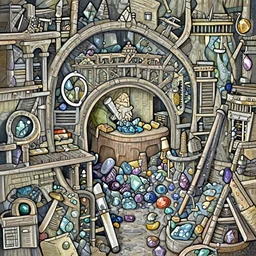 intricate dwarven workshop, gemstone deposit, mining, detailed, soft lighting, fantasy artwork, thomas kinkade, jeff easley