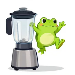 a frog jumping into a running mixer, drawing, digital art, trending on artstation