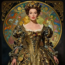 matte portrait beautiful vivien leigh, steampunk gown, detailed and intricate by jean delville, gustave dore and marco mazzoni, colorful art nouveau, symbolist, visionary, gothic, pre - raphaelite