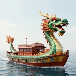 a boat designed to look like a dragon, realistic, 8 k, very detailed