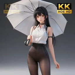 anime girl in pantyhose with umbrella, 8k, ultra HD, render