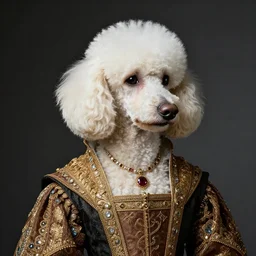 portrait of a white poodle as an italian noblewoman, italo - byzantine era 7 0 0 ce