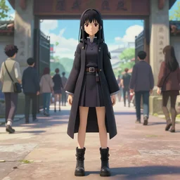 a kodachrome 3 d render full body portrait of a gate keeper girl, finely detailed features, at a busy gate, gapmoe yandere grimdark, trending on pixiv fanbox, painted by greg rutkowski makoto shinkai takashi takeuchi studio ghibli, akihiko yoshida, pixar 3 d film still, renderman