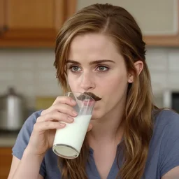 emma watson with milk moustache after drinking milk