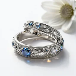 filigree nordic jewelry isolated on white background and a flower in the background, refraction, occlusion, lower and upper levels, keyshot render, octane render, vray render