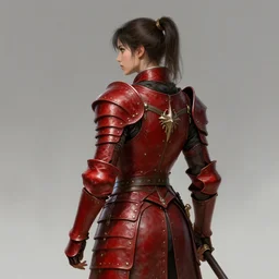 Female hunter, dnd, d&d, red leather armor, looking from behind, high fantasy, matte painting, by wlop