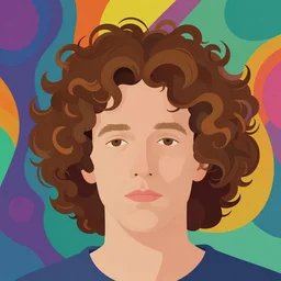 a colorful vibrant closeup portrait of a simple caucasian man with curly mid length brown hair with a calm aesthetic face and dreaming psychedelic hair, mid shot, by kawase hasui, moebius, edward hopper and james gilleard, zdzislaw beksinski, steven outram colorful flat surreal design, hd, 8 k, artstation
