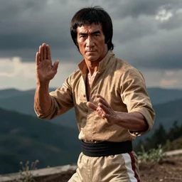detailed ultrarealistic medium shot photography of old nicholas cage as bruce lee enter the dragon cinematic