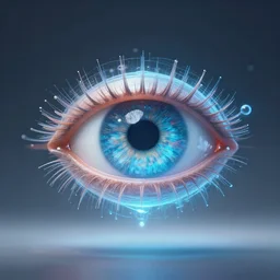 photo of a detailed intricate floating eye hologram