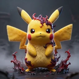 high intricate detailed 3 d art of a hellish fierce pikachu covered in moody light and fog, rudy siswanto, maria panfilova, elina karimova, by tea me, victor titov, on artstation