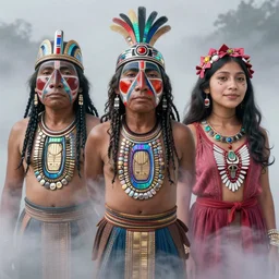 portrait of a Selk'nam by Boris Artzybasheff, Mark Ryden and Lisa Frank, Award winning photo, iridiscense, Houdini algorithmic generative render, Accurate and detailed, sharp focus, octane render 8k , Fog, zoom out-H720